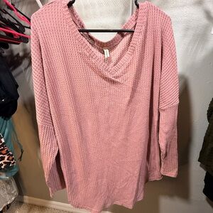 Pink Long Sleeve Waffle Knit Top
